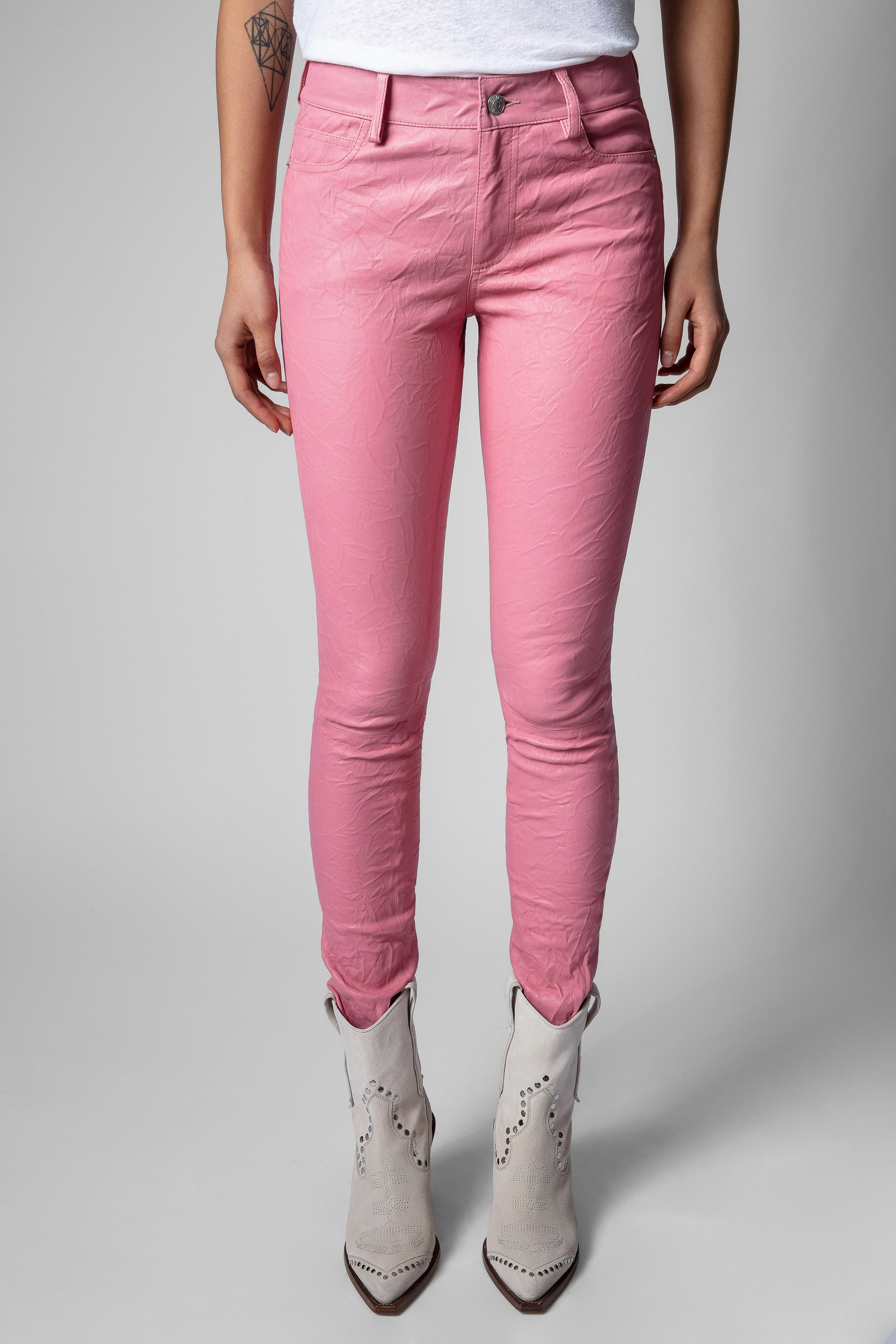 Pantalón Phlame de cuero arrugado 2