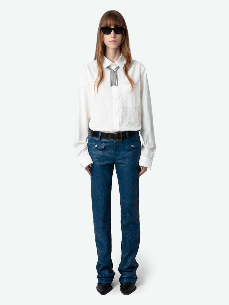 Pantalón Hippie de Piel con Efecto Arrugado