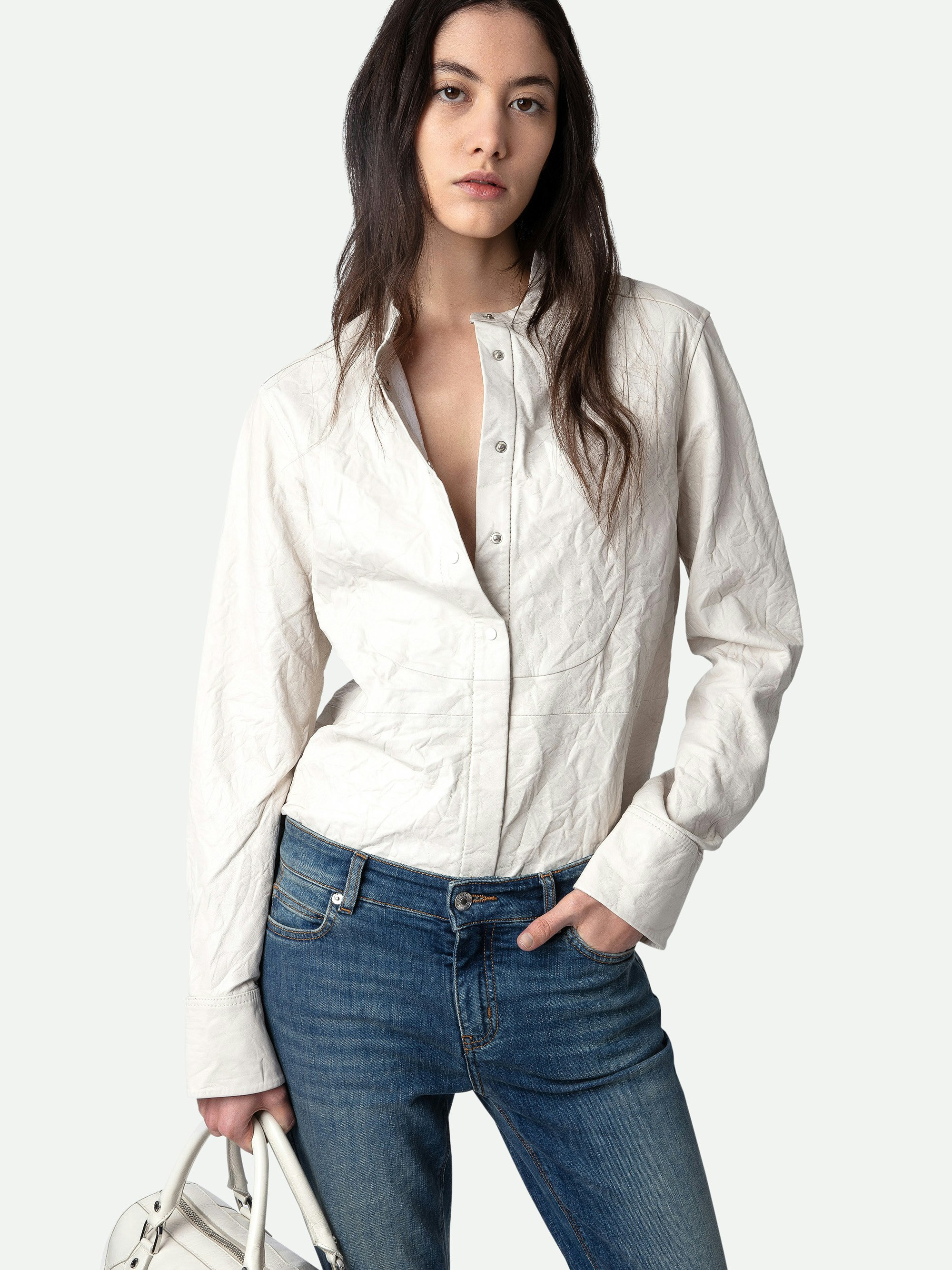 Chic Crinkled Leather Shirt
