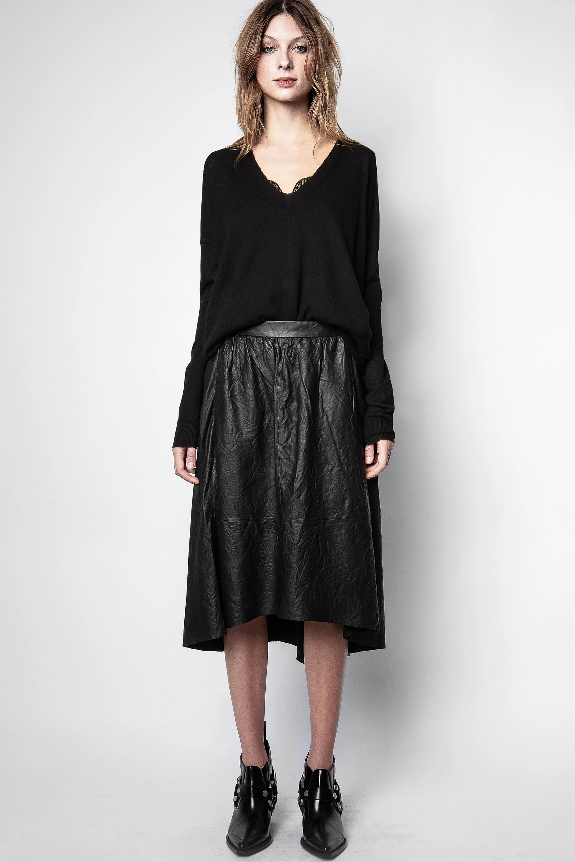 Falda Joslin de piel con efecto arrugado thumbnail 1