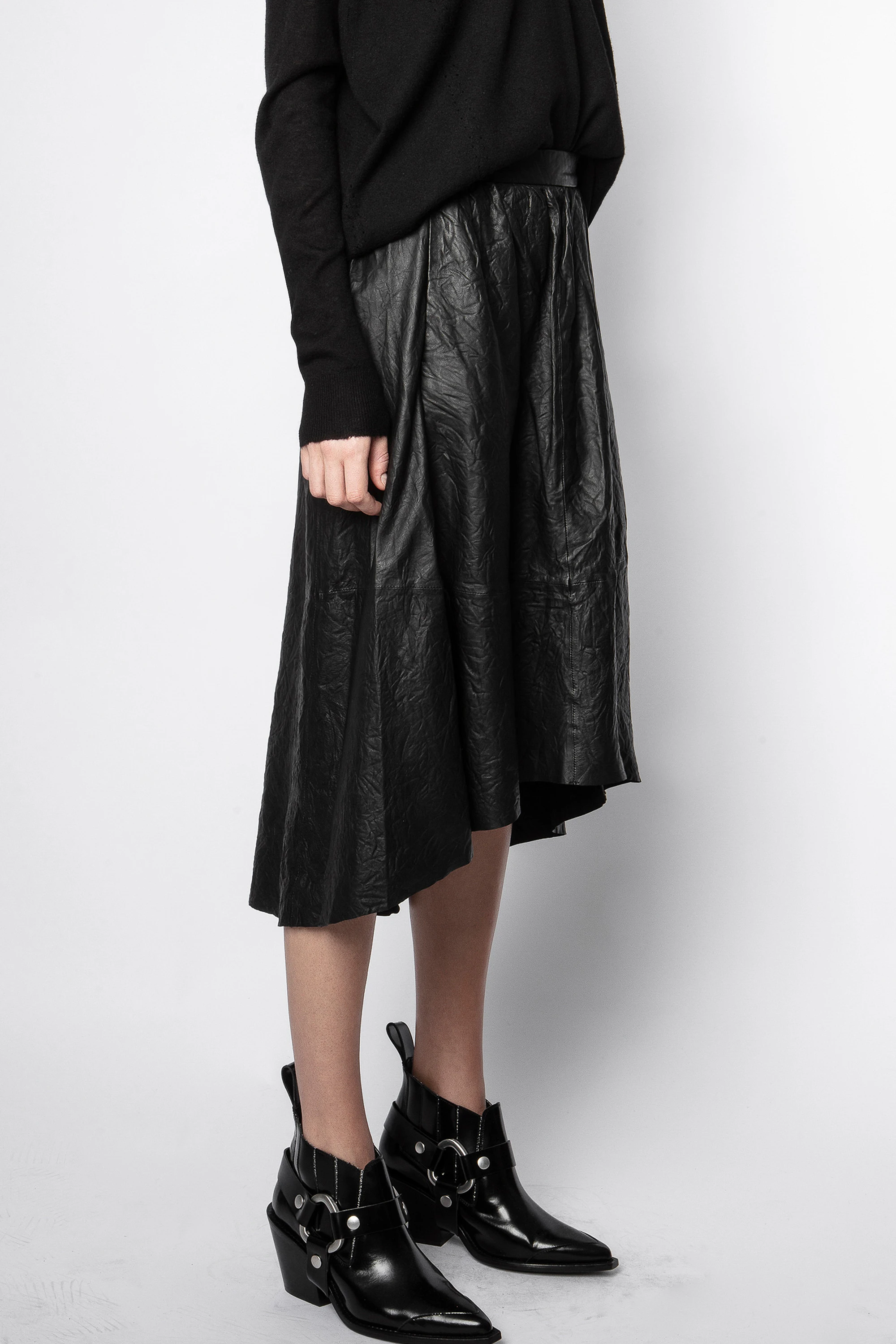 Falda Joslin de piel con efecto arrugado thumbnail 3