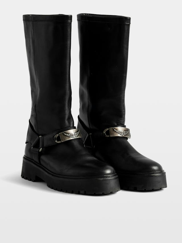 Angie Leather Biker Boots