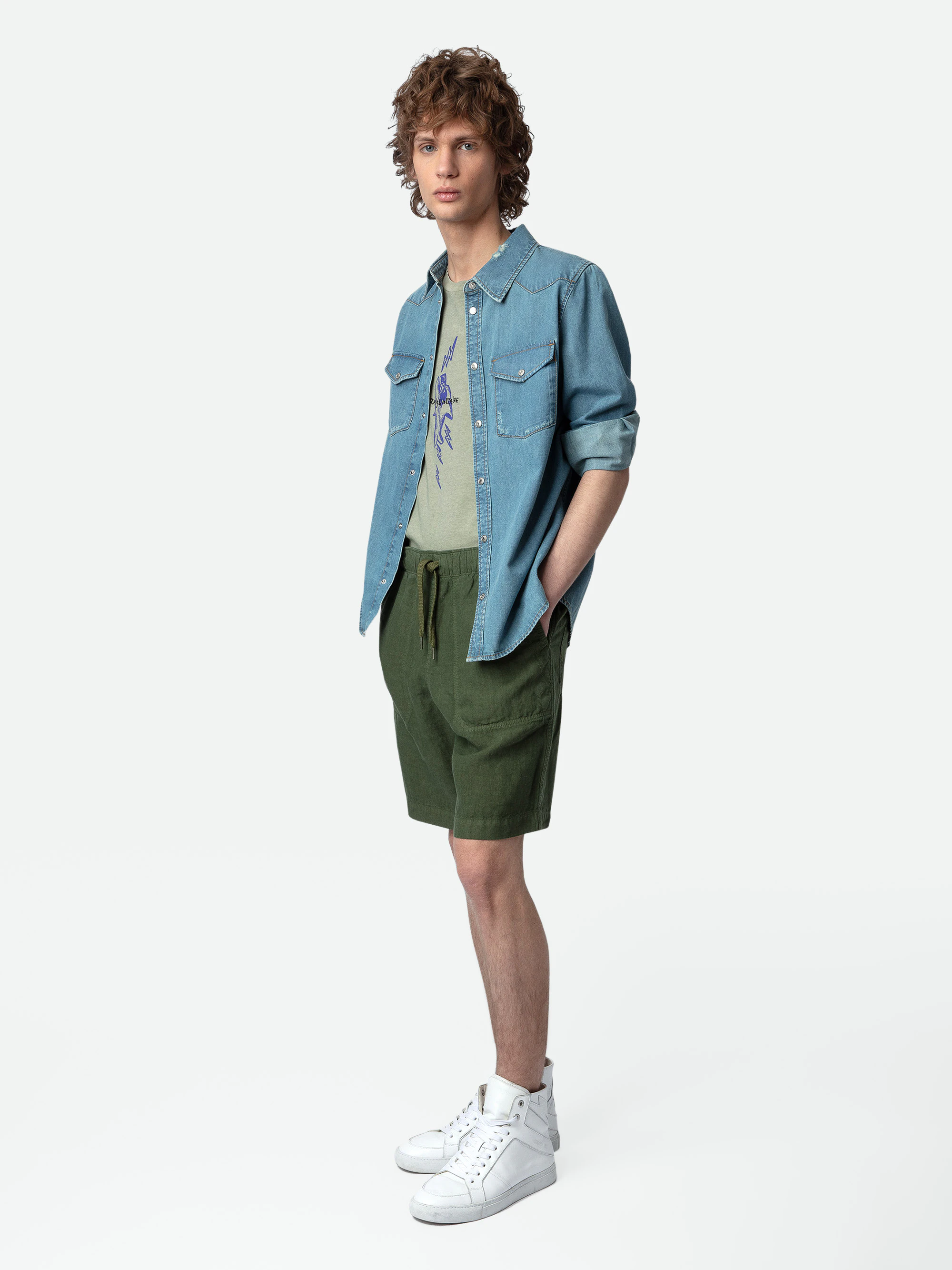 Pixel Linen Bermuda Shorts thumbnail 4