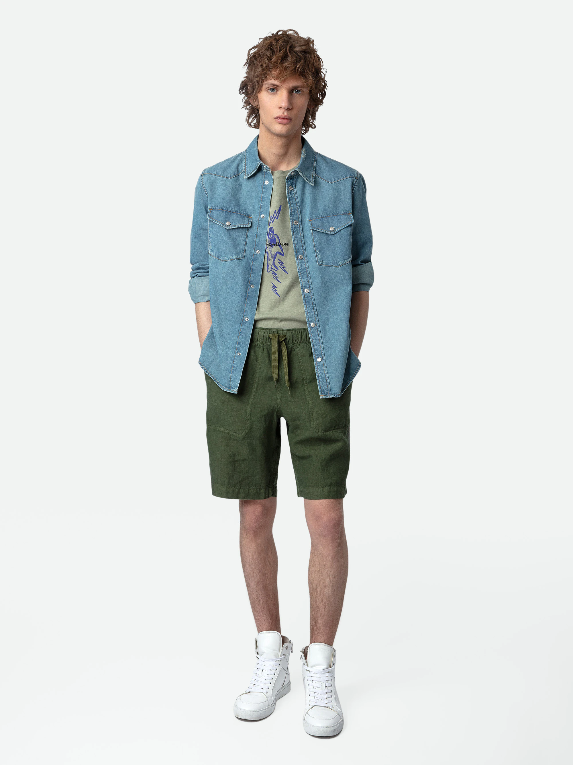 Pixel Linen Bermuda Shorts thumbnail 1