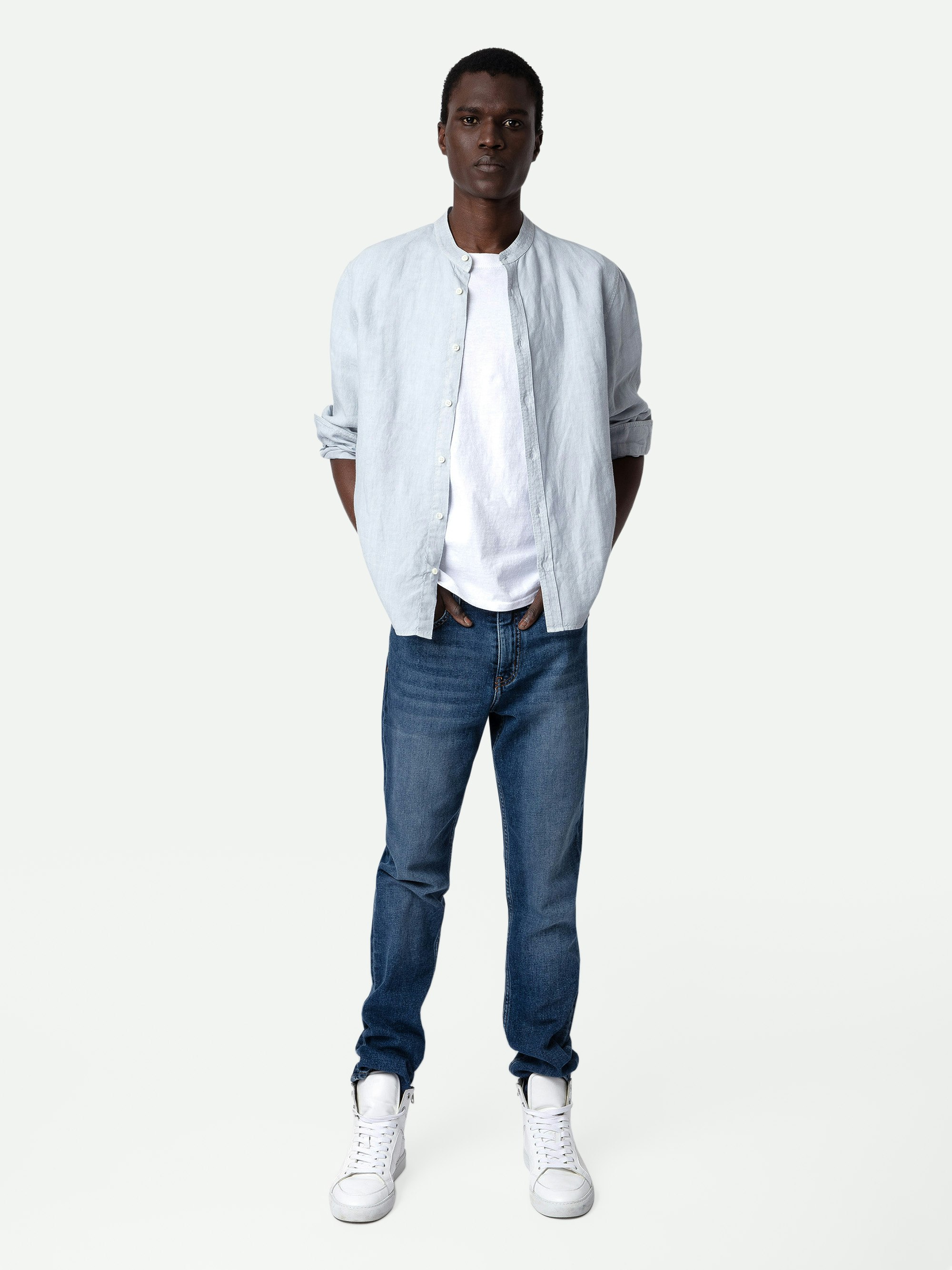 Stan Linen Band Collar Shirt