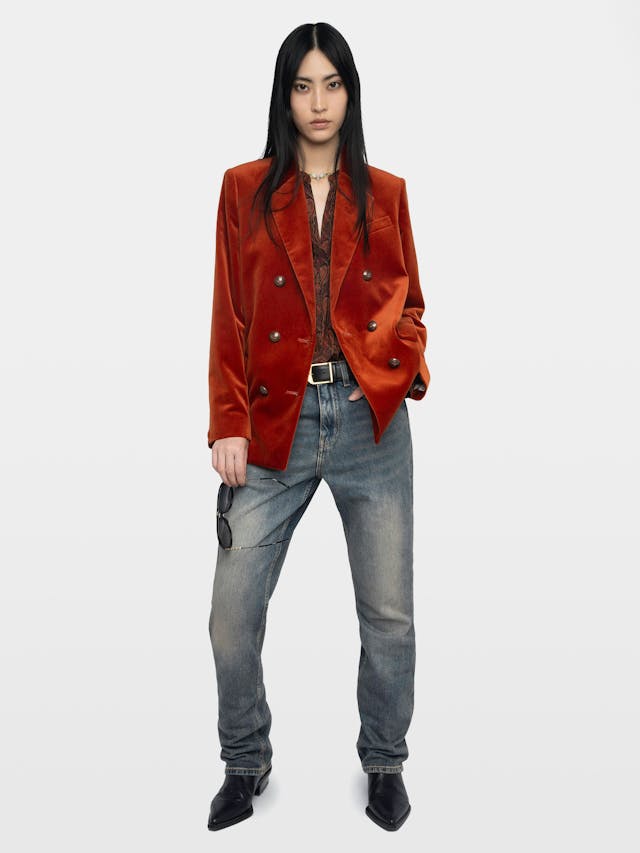 Vaska Structured Velvet Blazer