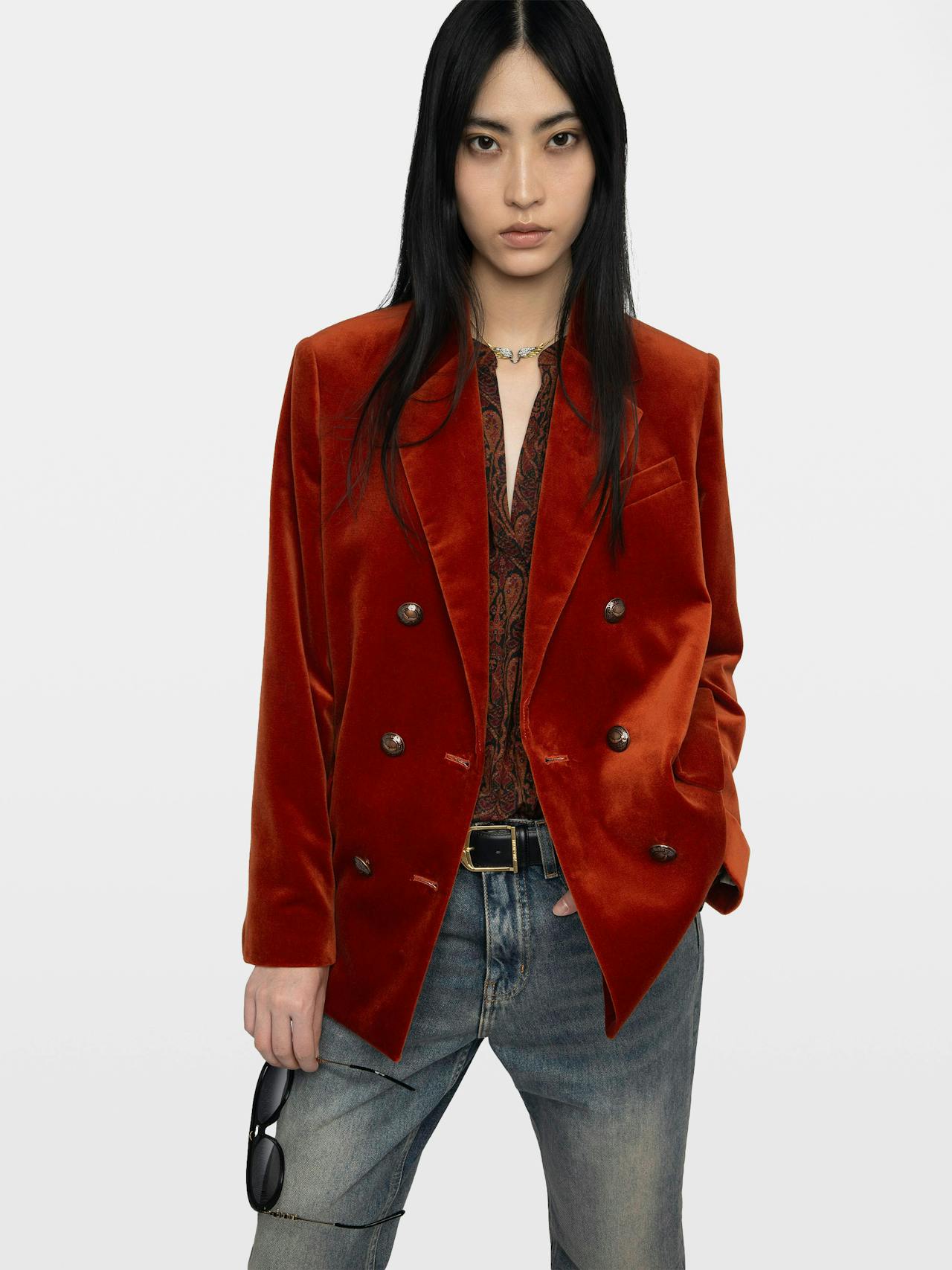 Vaska Structured Velvet Blazer