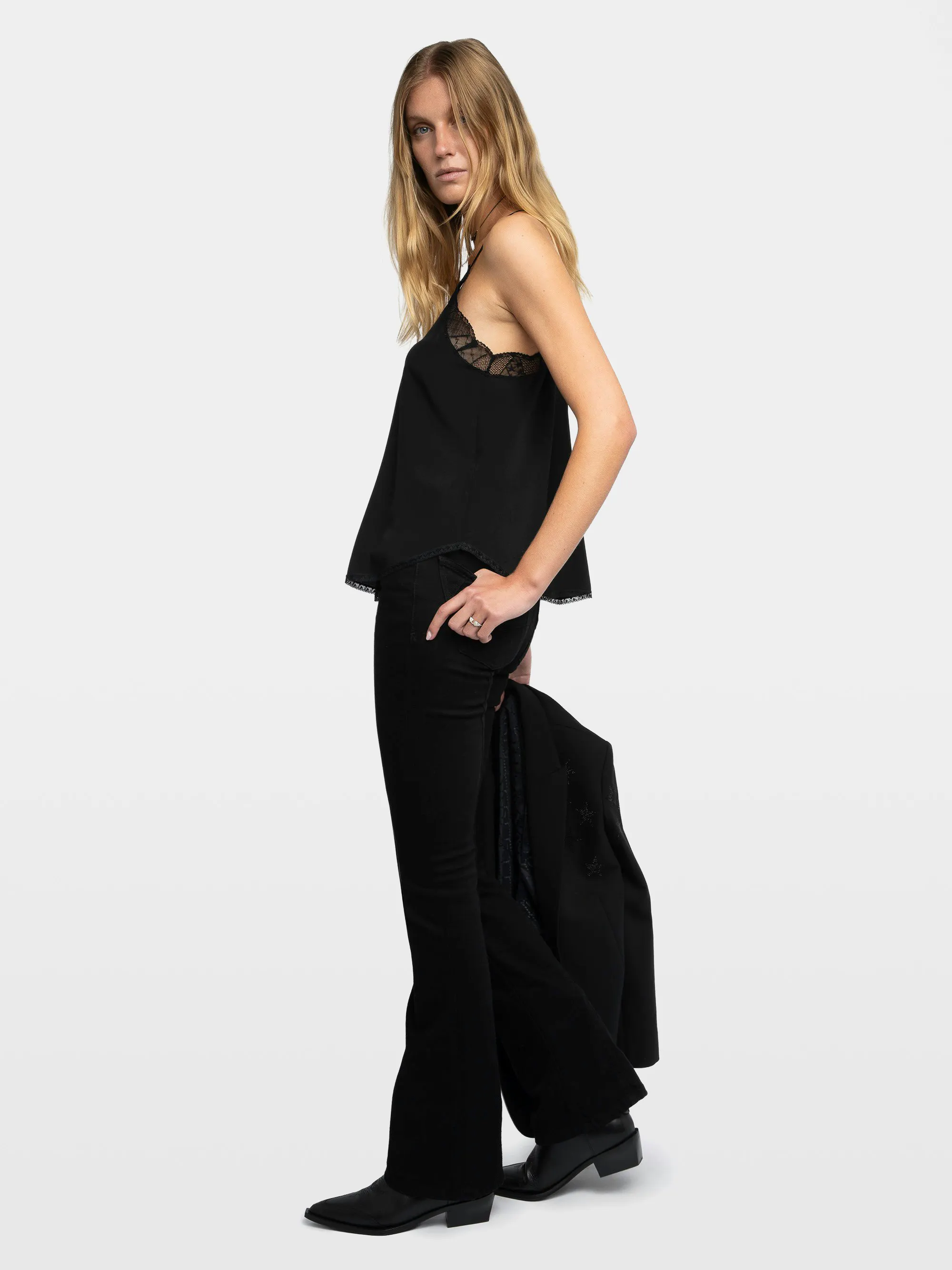 Canotta Donna CRYSTAL BLACK WINGS – Pizzo, Biker, Scollo Profondo, Taglie S-3X, Y2K
