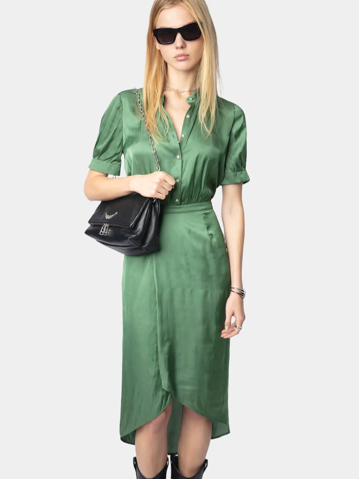 Mid-Length Satin Dress Green Coriander | Zadig&Voltaire Mid-Length Satin Dress Green Coriander | Zadig&Voltaire