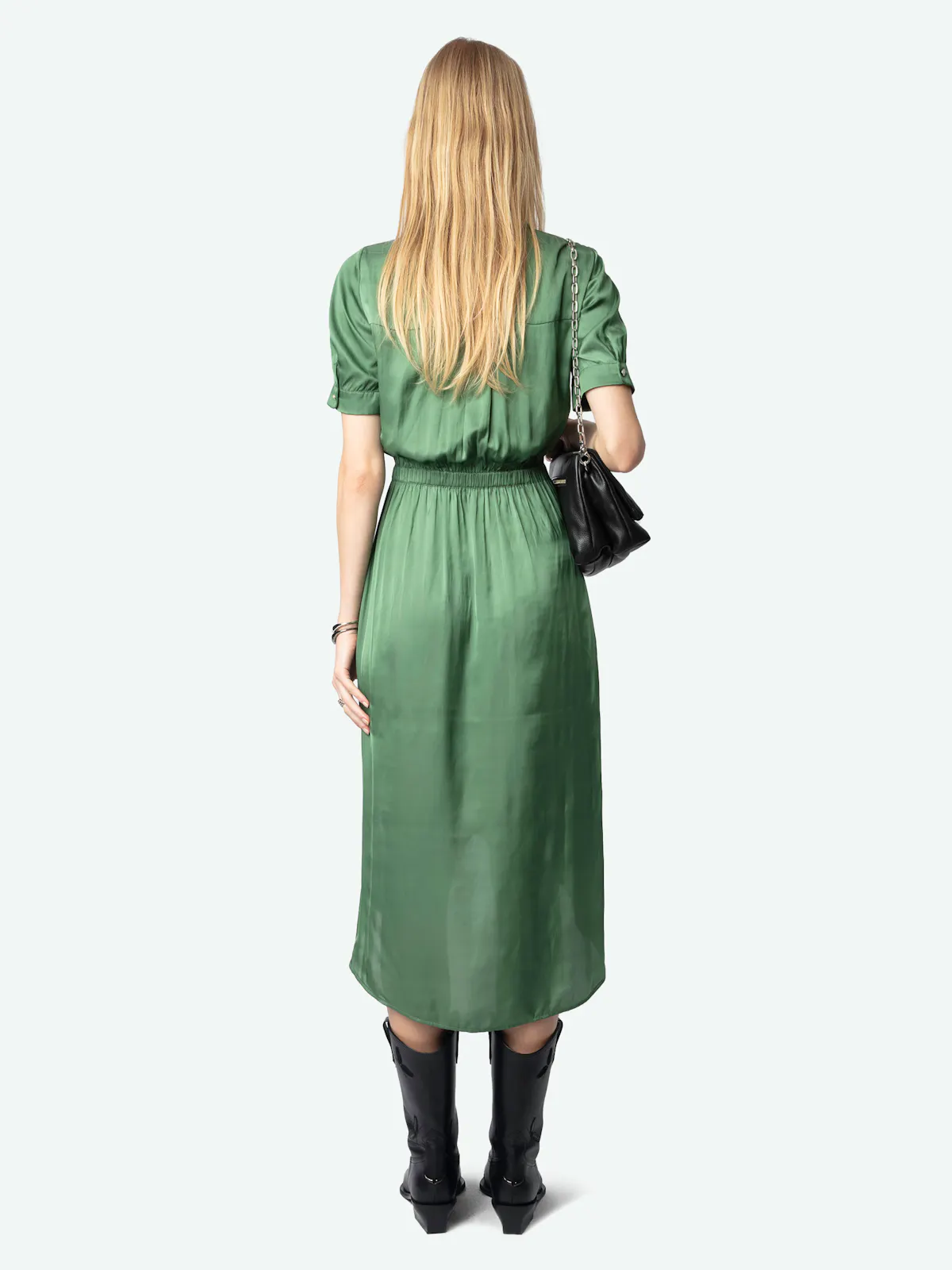 Mid-Length Satin Dress Green Coriander | Zadig&Voltaire Mid-Length Satin Dress Green Coriander | Zadig&Voltaire