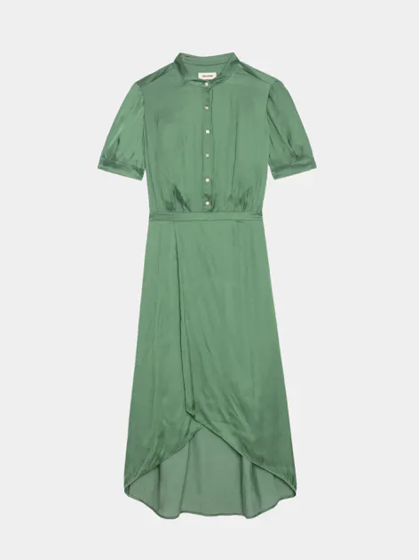 Mid-Length Satin Dress Green Coriander | Zadig&Voltaire Mid-Length Satin Dress Green Coriander | Zadig&Voltaire