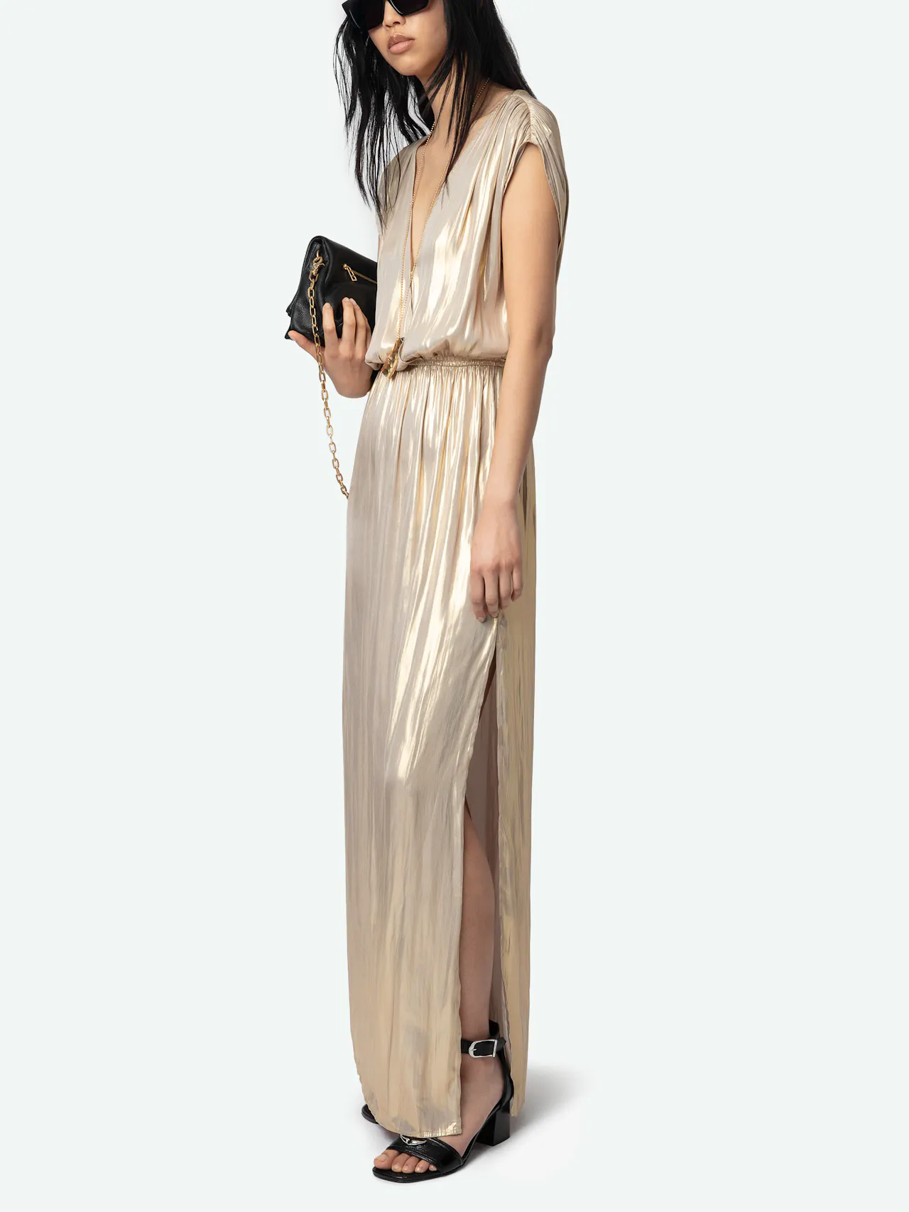 Ritmic Gold Draped Satin Dress 4