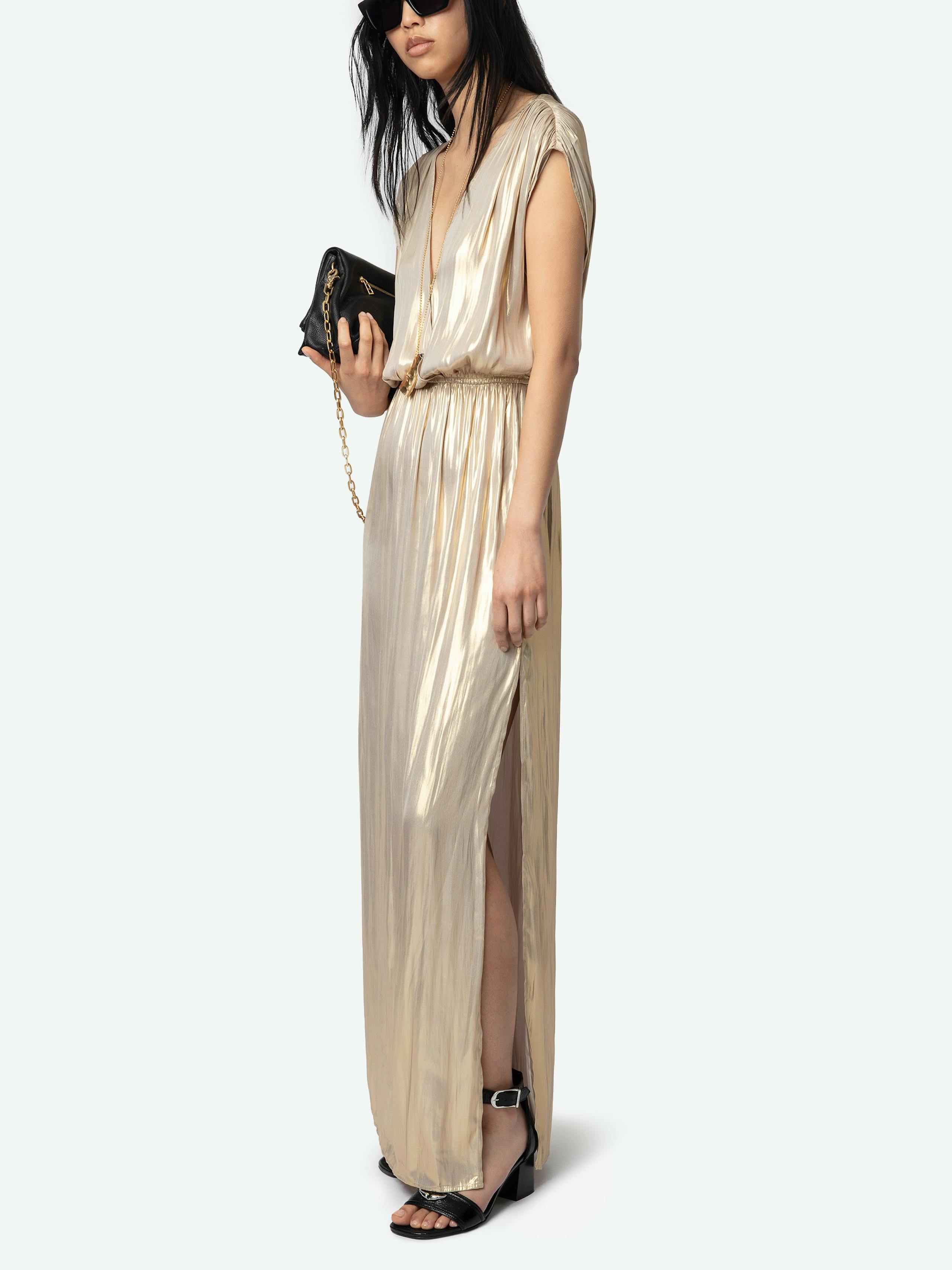 Ritmic Gold Draped Satin Dress 4