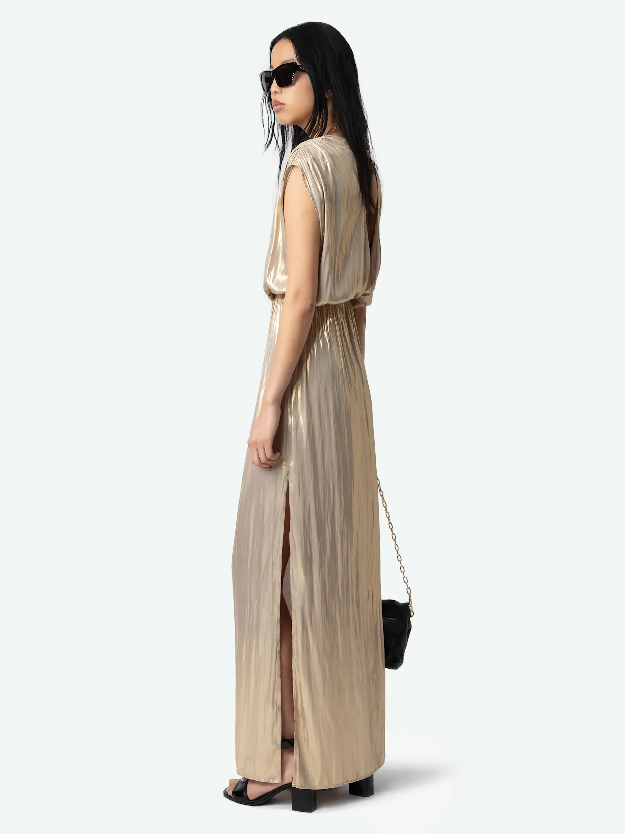 Ritmic Gold Draped Satin Dress 3
