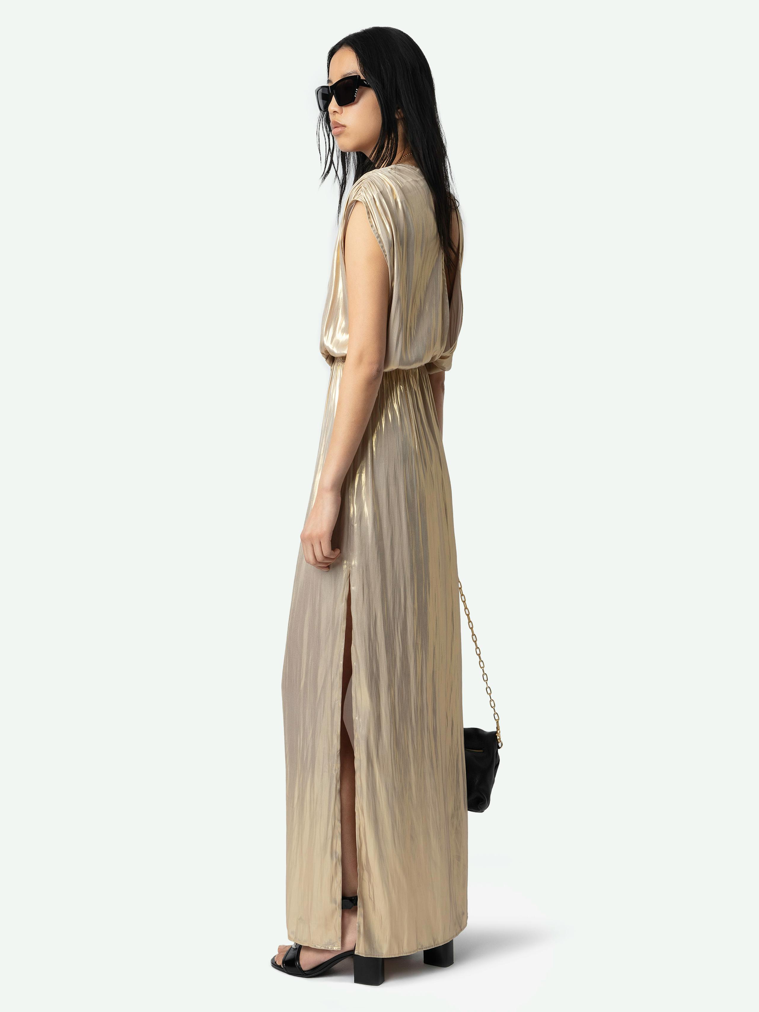 Ritmic Gold Draped Satin Dress 3