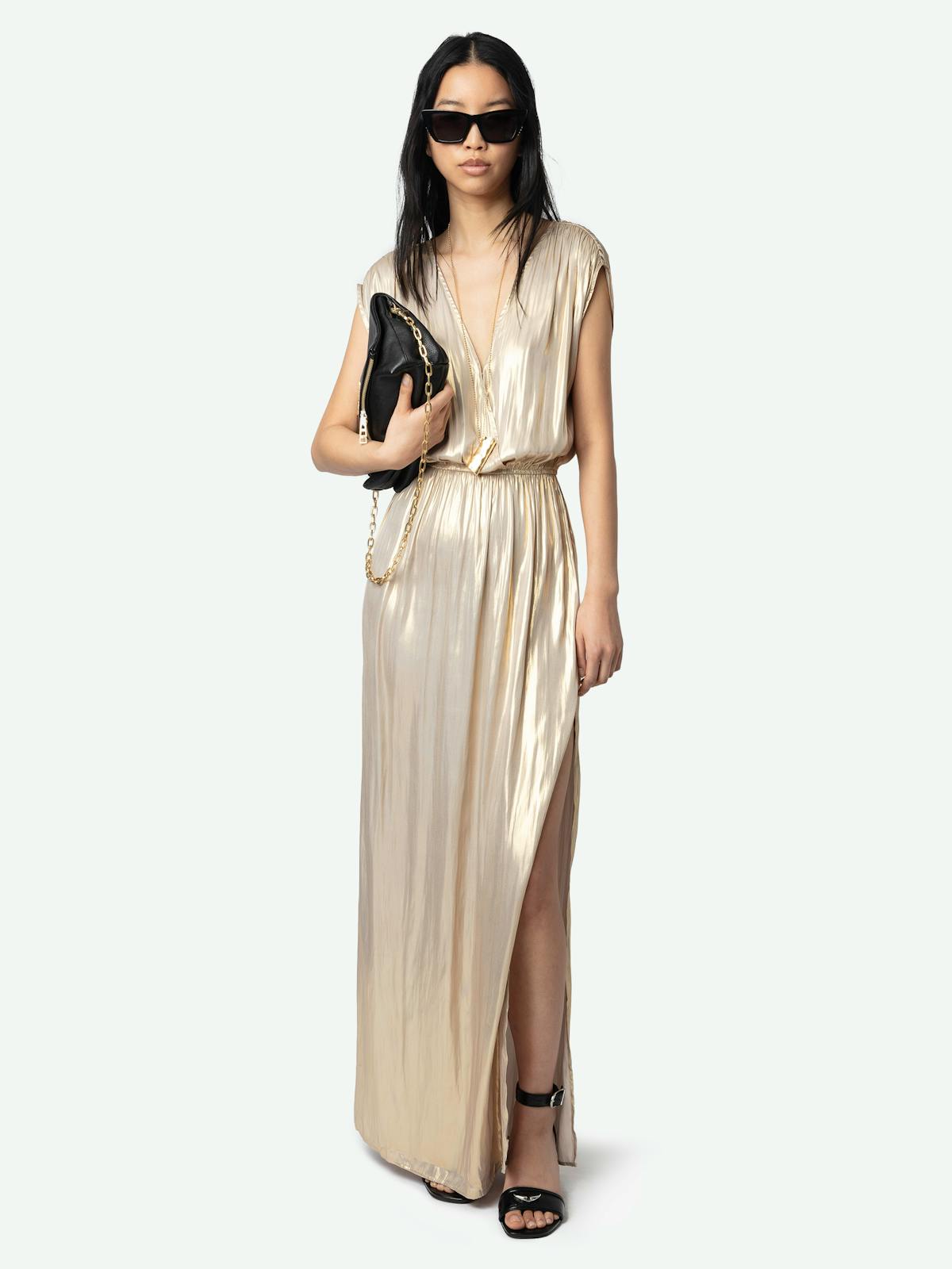 Ritmic Gold Draped Satin Dress