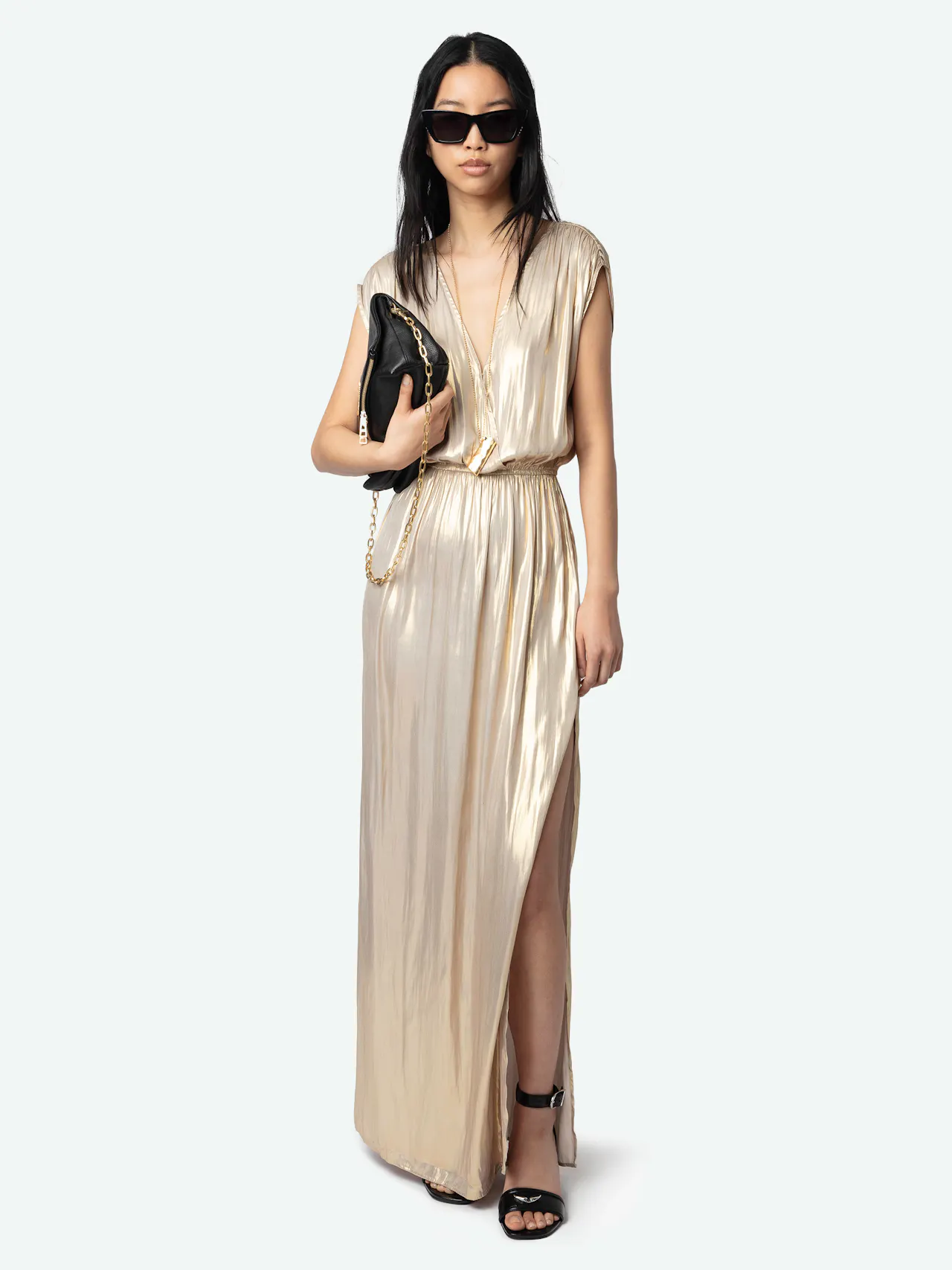 Ritmic Gold Draped Satin Dress 2
