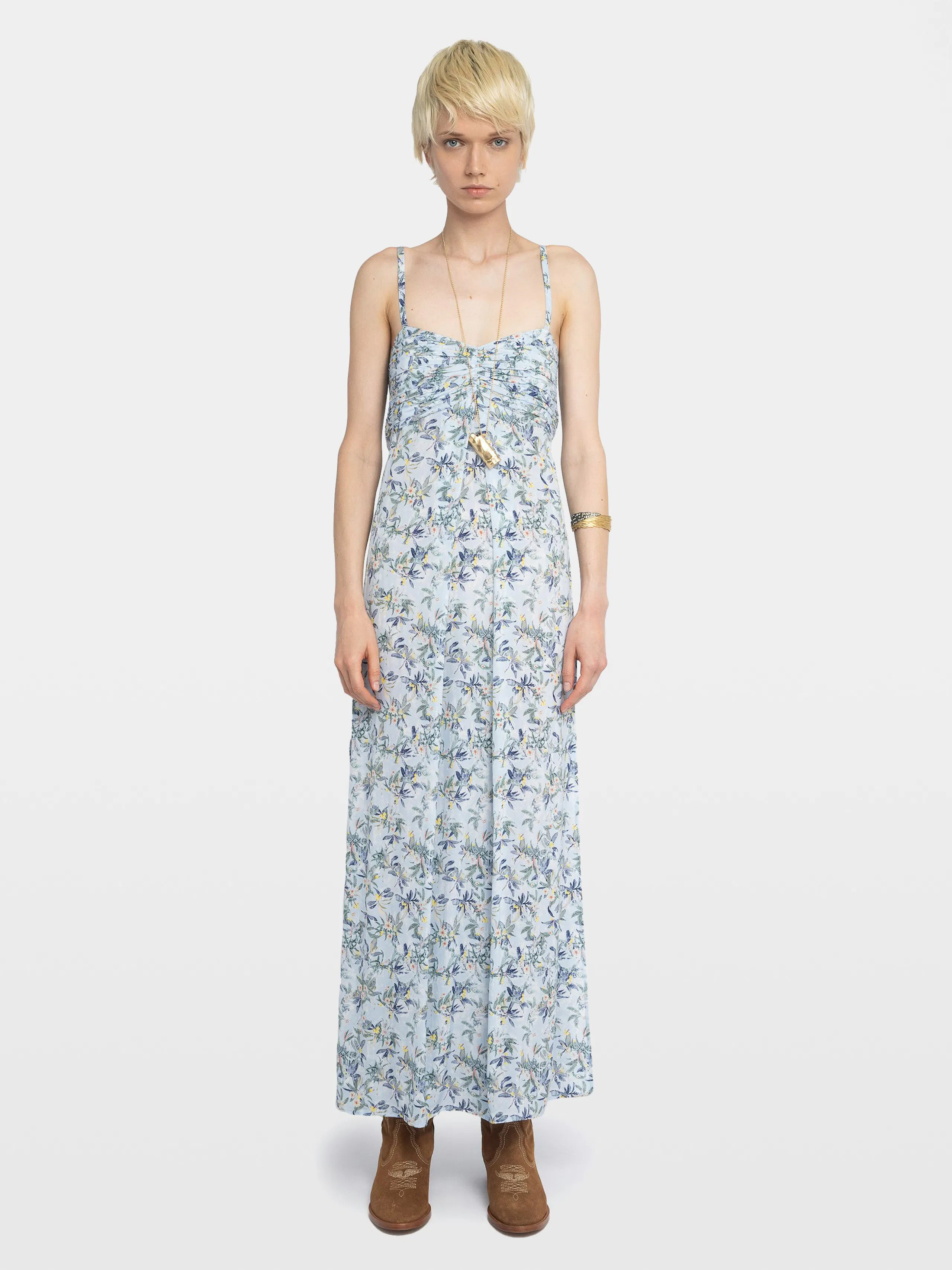 Robes de femmes Sans manches mousseline de soie taille froncée Robes de femmes Sans manches mousseline de soie taille froncée