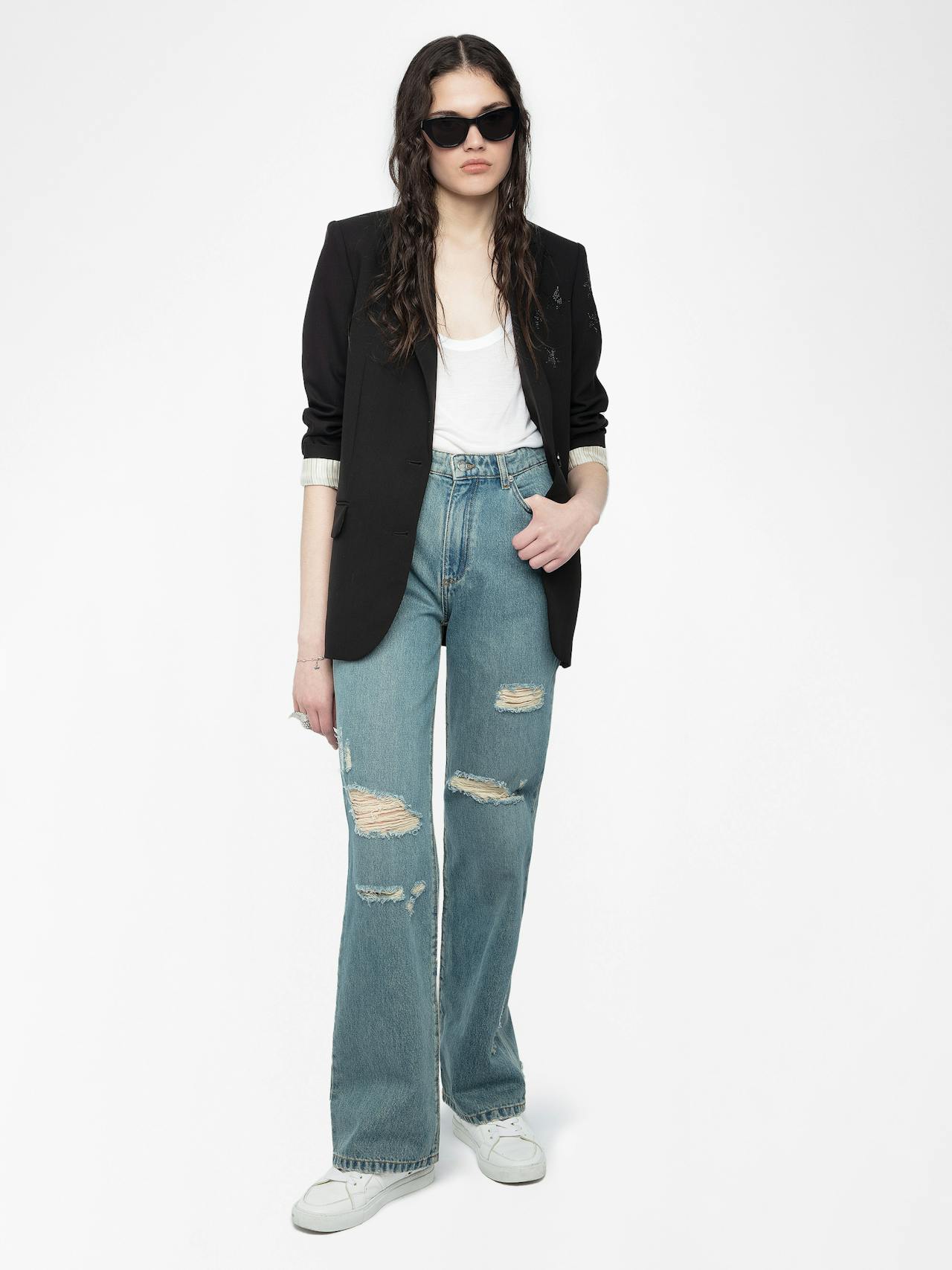 Elio Distressed Straight Leg Jeans