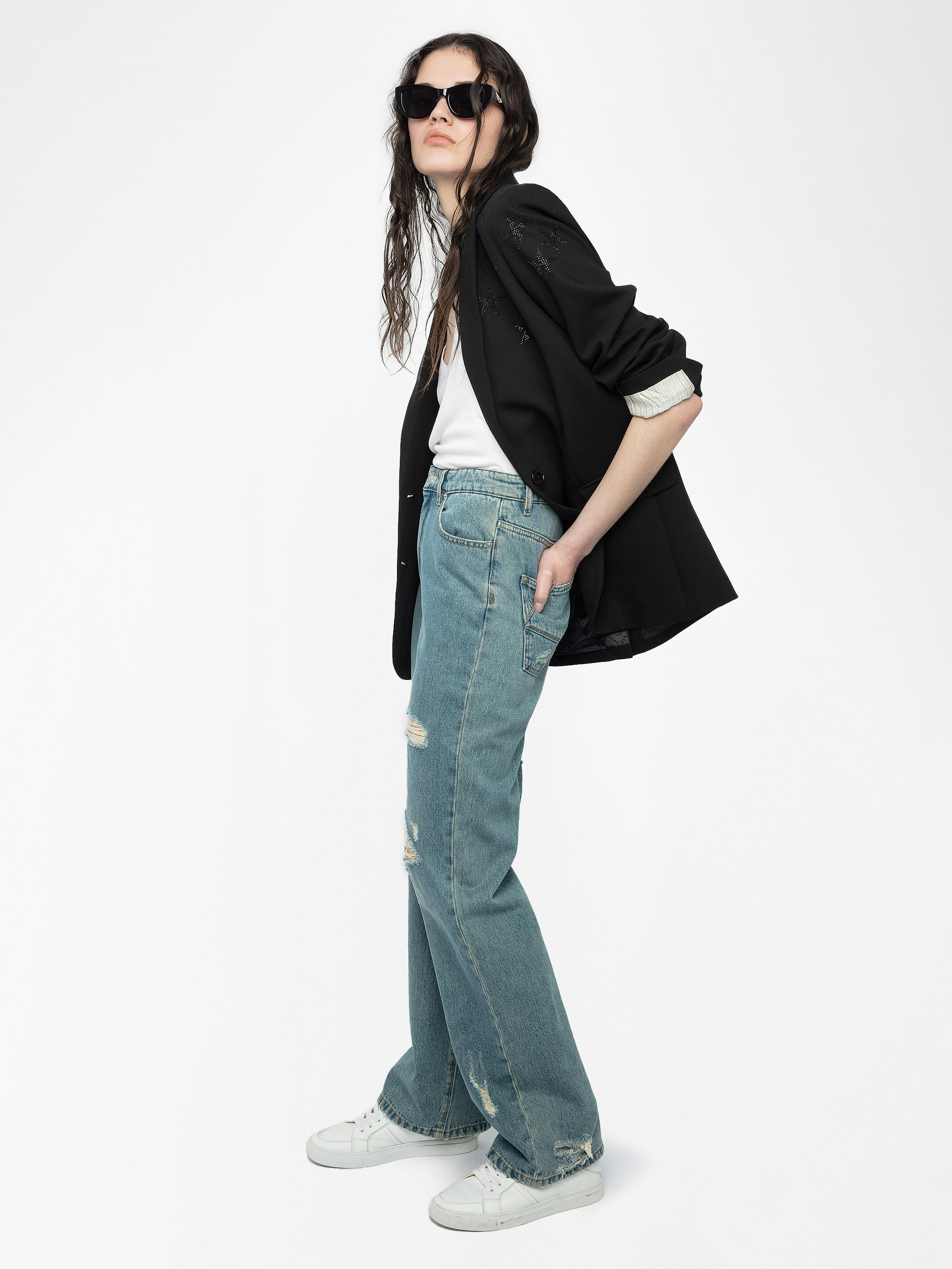 Elio Distressed Straight Leg Jeans