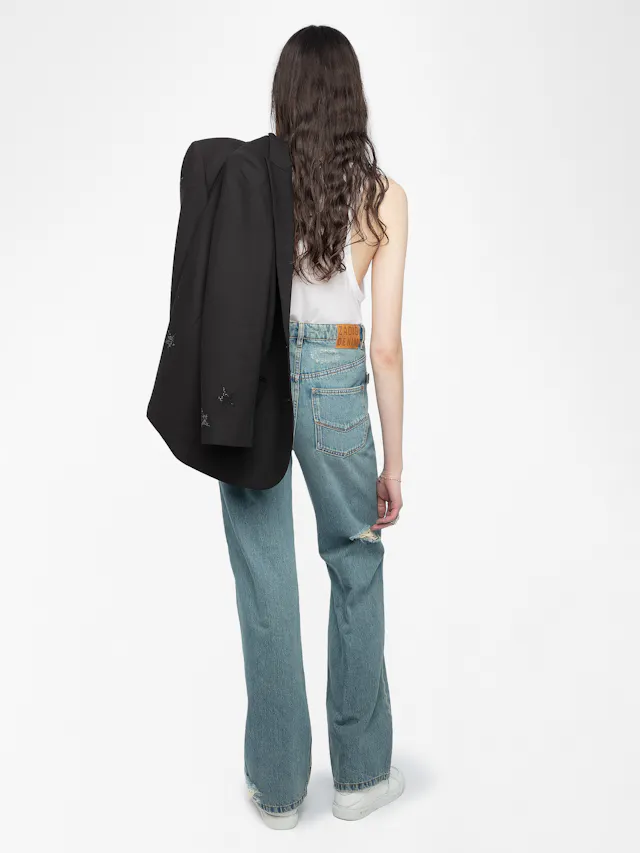 Elio Distressed Straight Leg Jeans