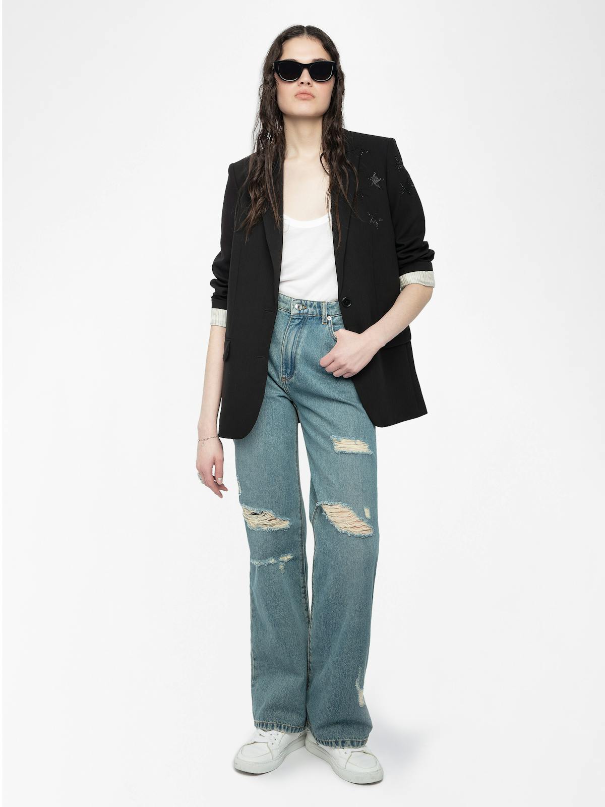 Elio Distressed Straight Leg Jeans