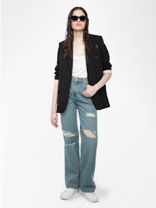Elio Distressed Straight Leg Jeans