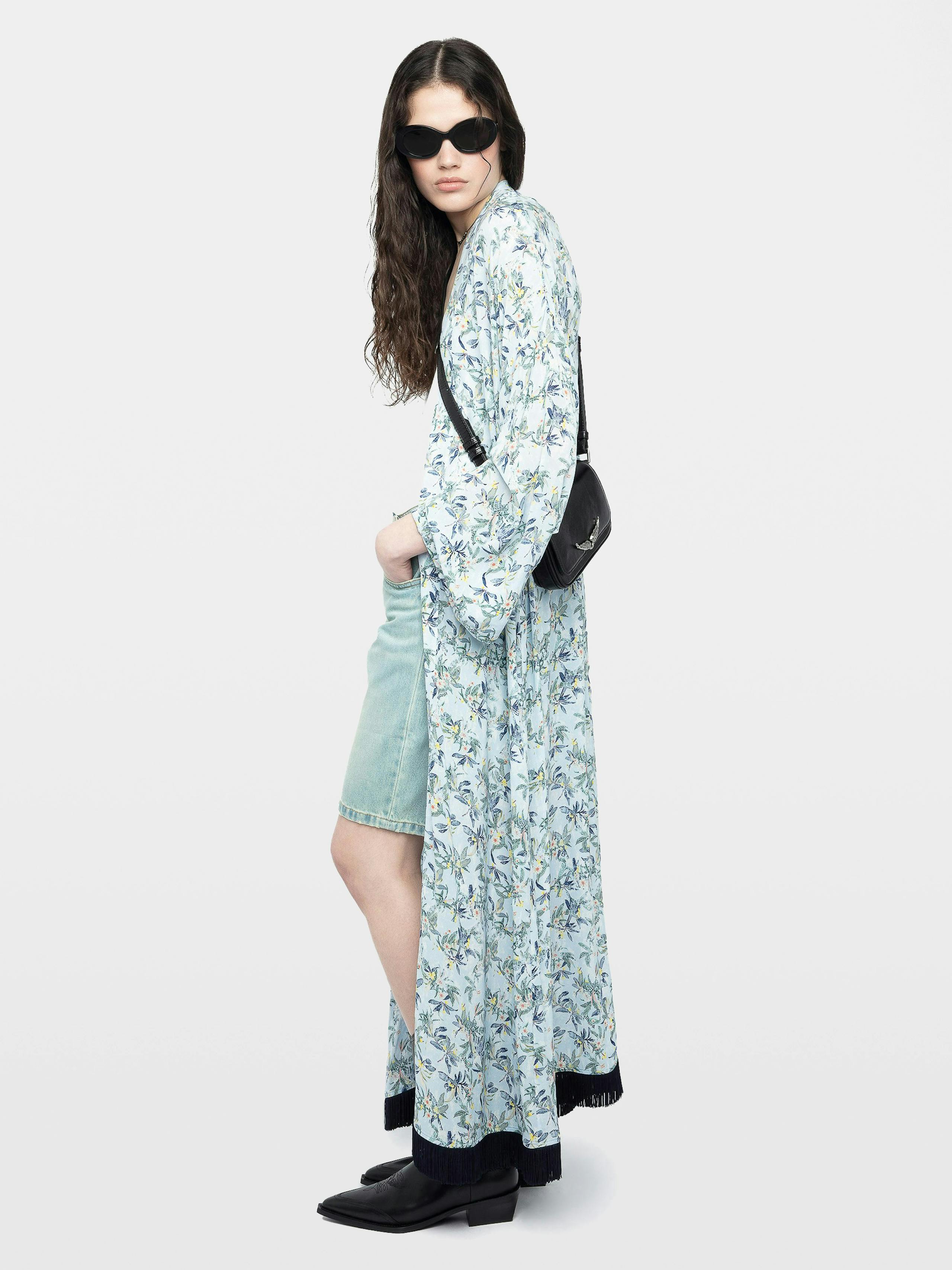 Long Viscose Floral Blue Kimono 3