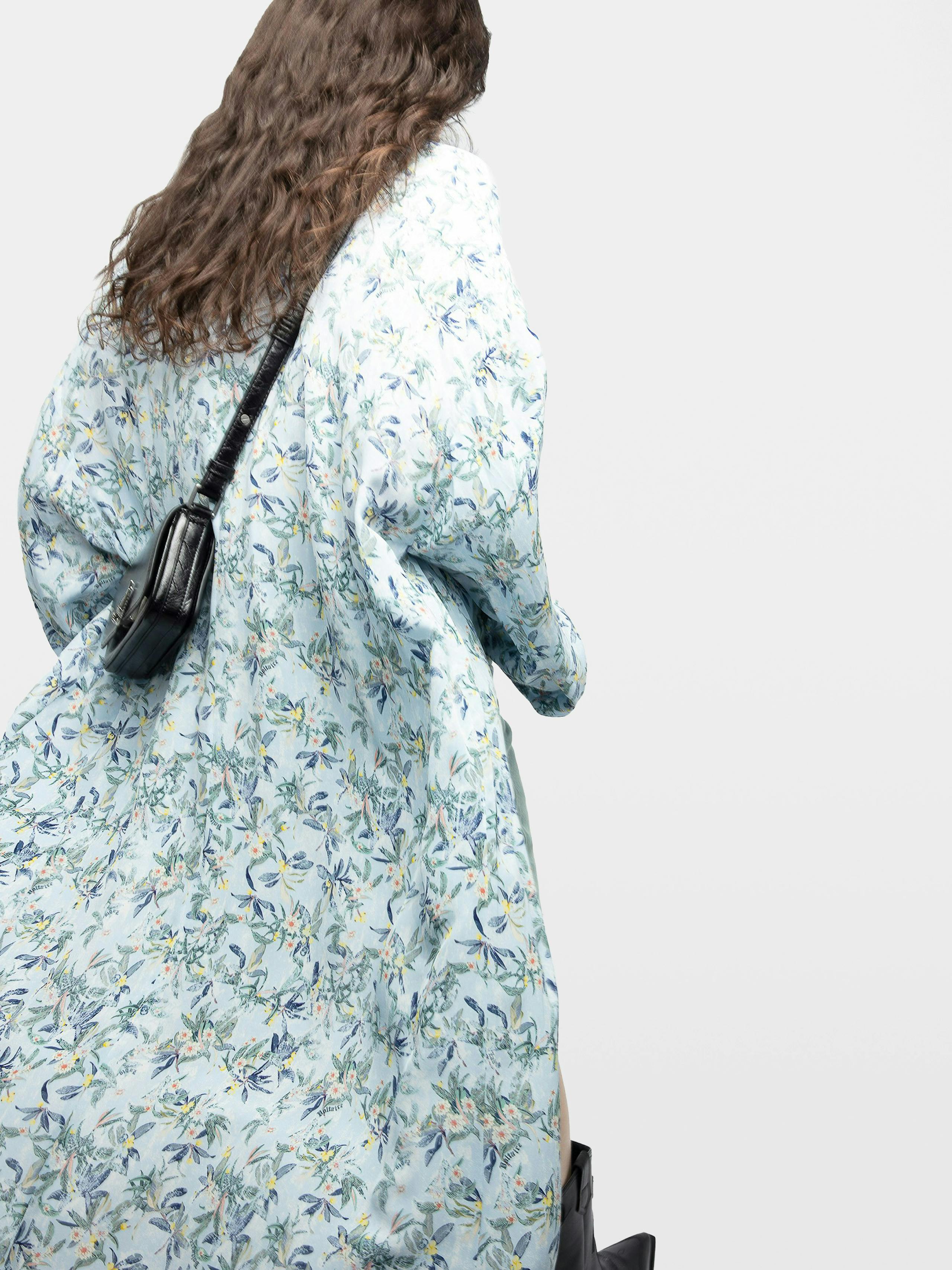 Long Viscose Floral Blue Kimono 5