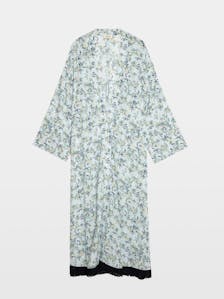 Long Viscose Floral Blue Kimono