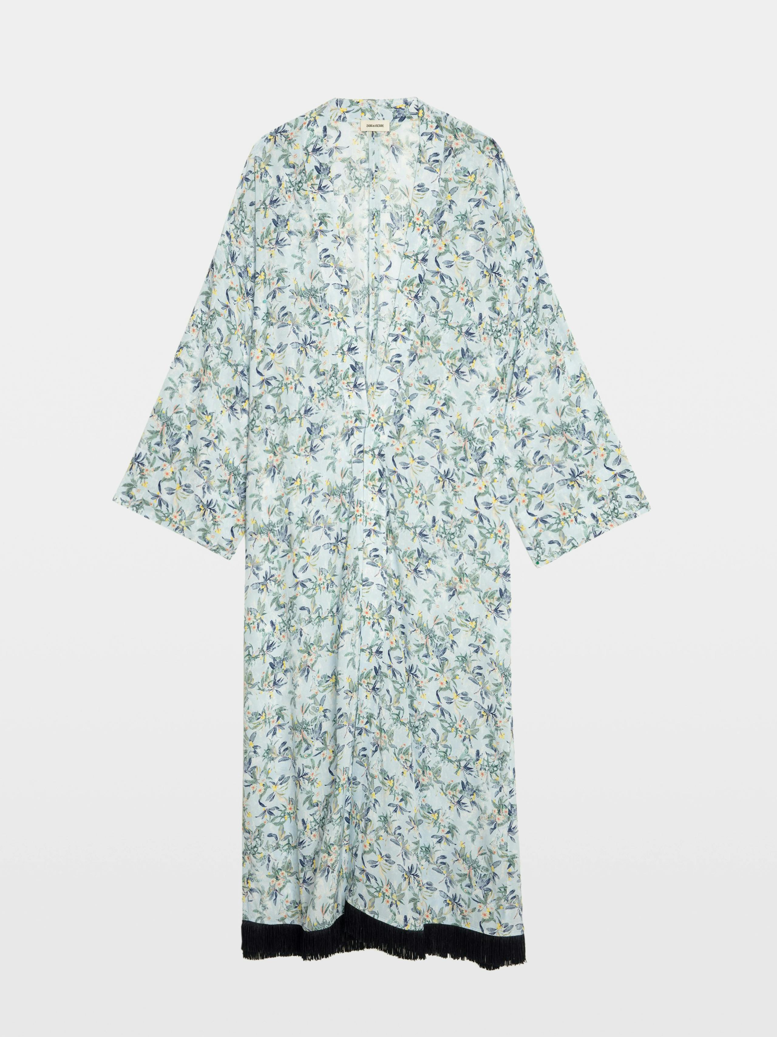 Long Viscose Floral Blue Kimono 6