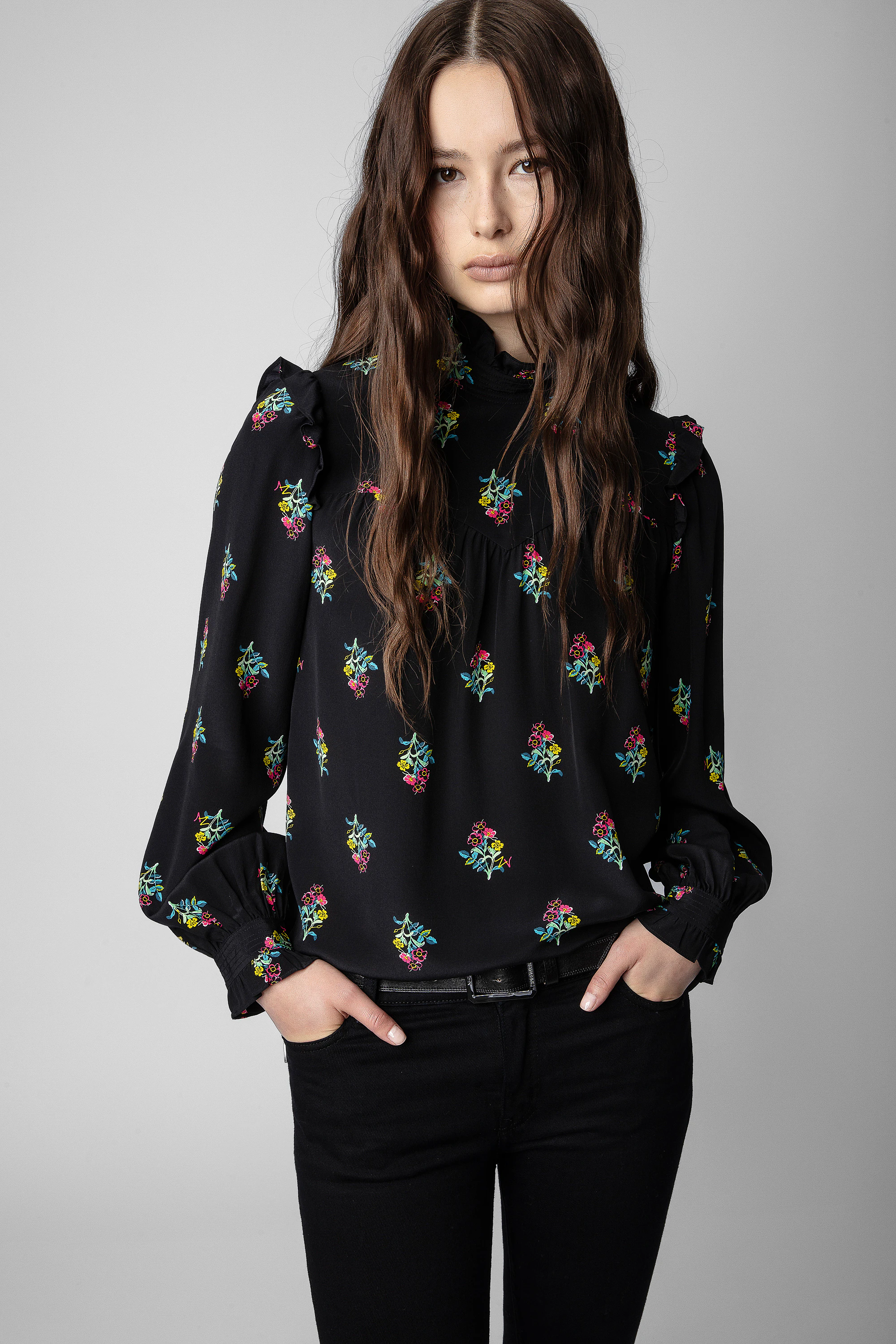 Tia Polka Flowers Silk Shirt thumbnail 1