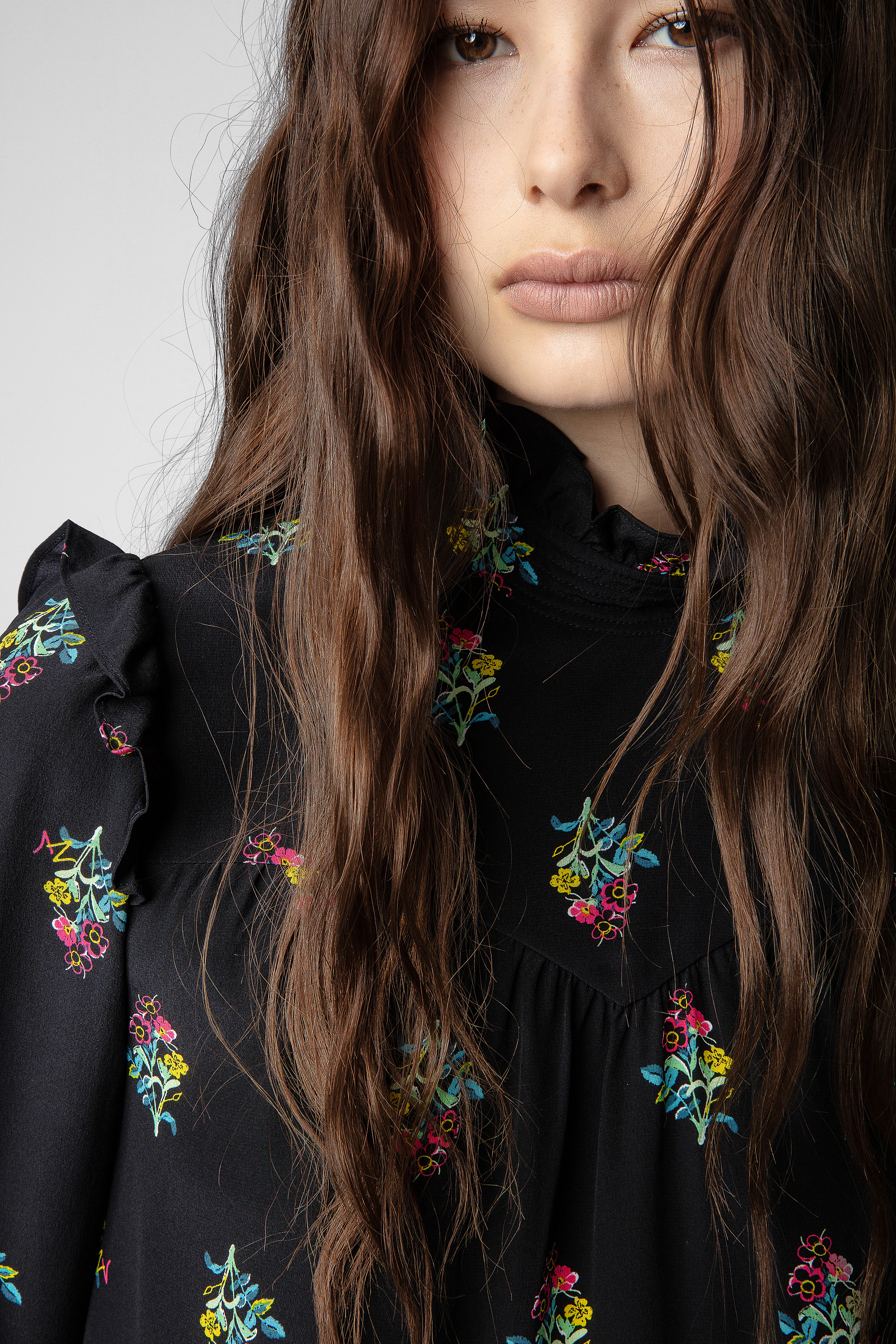Tia Polka Flowers Silk Shirt thumbnail 3