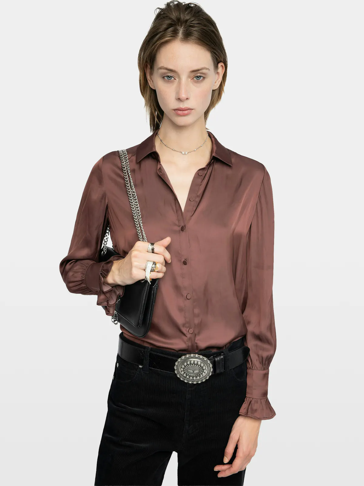 Red Satin Thely Shirt with Rhinestones | Zadig&Voltaire Red Satin Thely Shirt with Rhinestones | Zadig&Voltaire