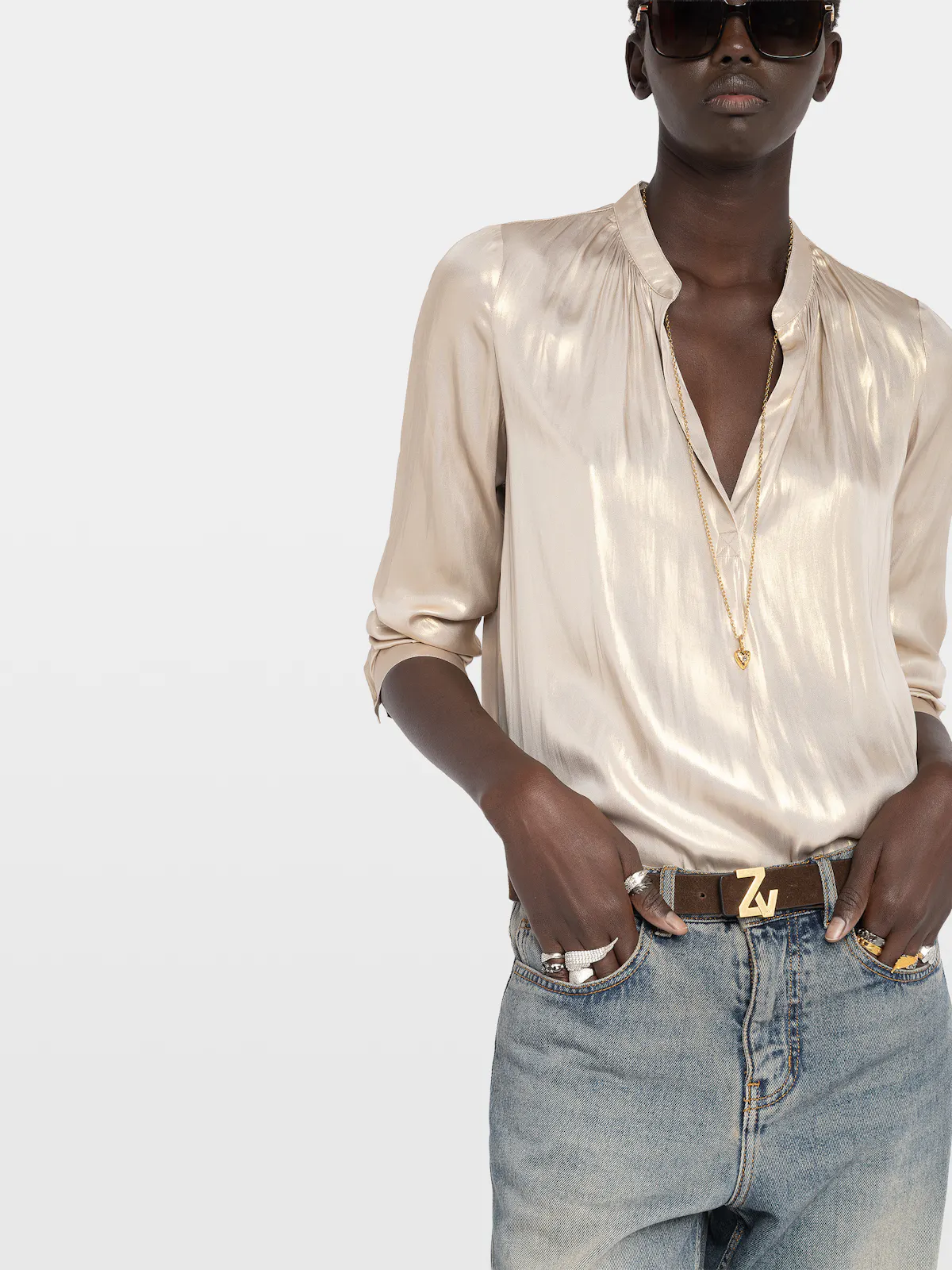 Gold Satin Tink Blouse for Women | Zadig&Voltaire Gold Satin Tink Blouse for Women | Zadig&Voltaire
