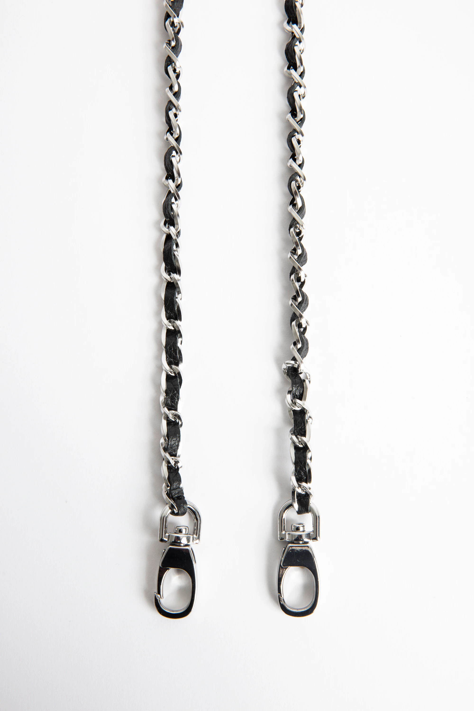 Rock clutch long chain 115 cm with intertwined leather strap silver ...