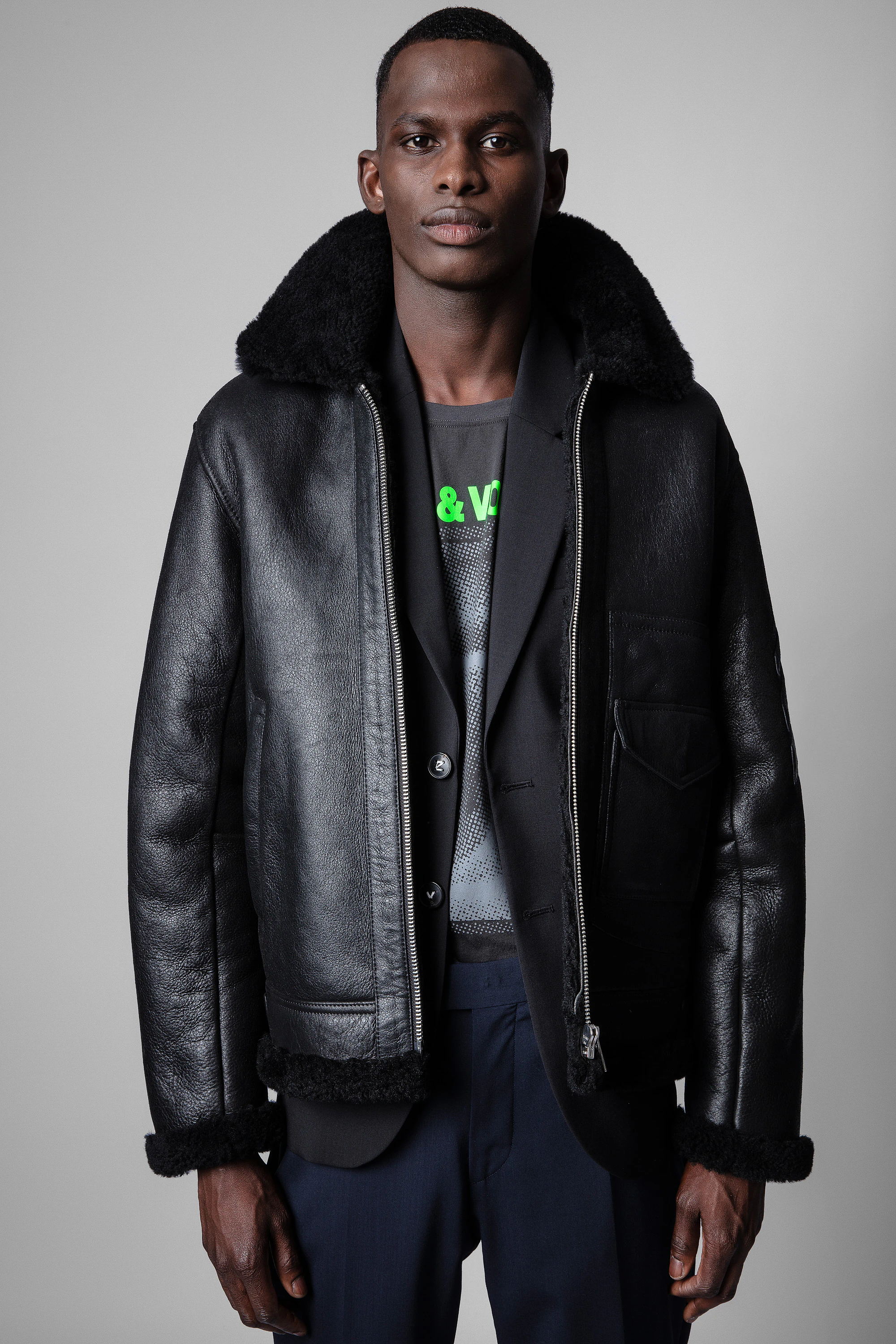 Loyd shearling leather aviator jacket thumbnail 3