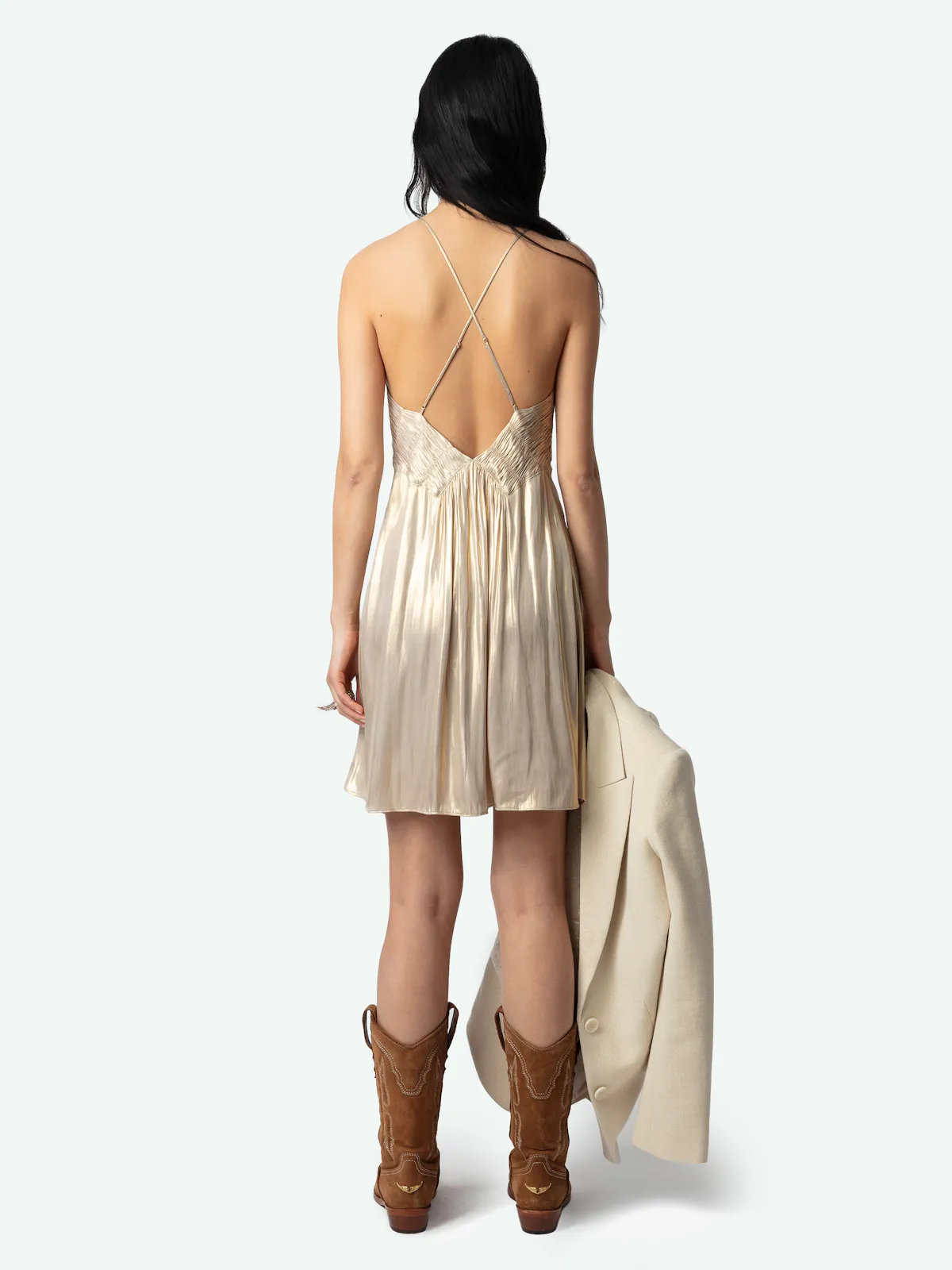 zadig and voltaire gold dress Zadig & Voltaire Rayonne Satin Dress in Natural